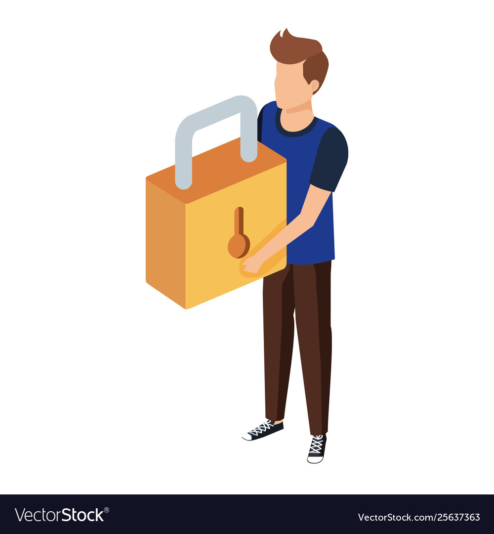 Man lifting safe secure padlock