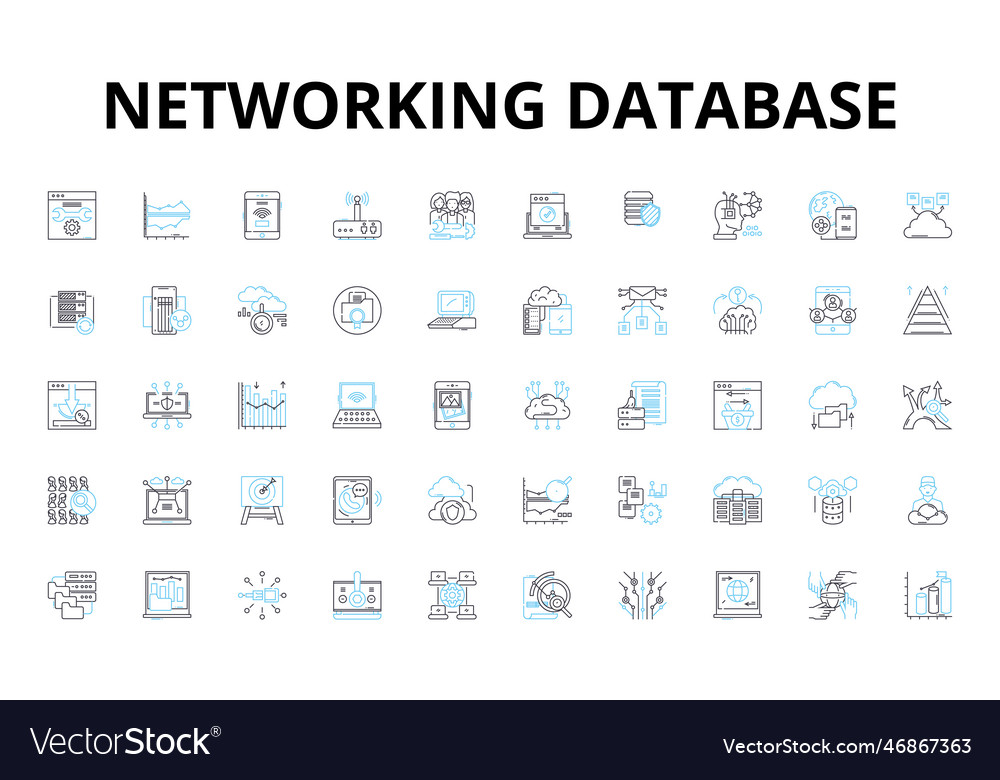 Networking database linear icons set connect