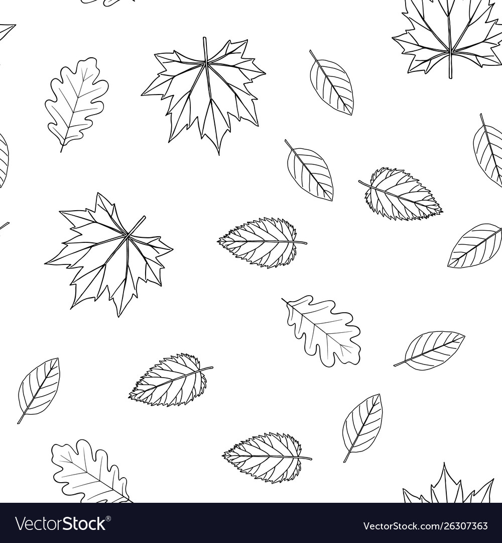 Seamless pattern with leaves in line style