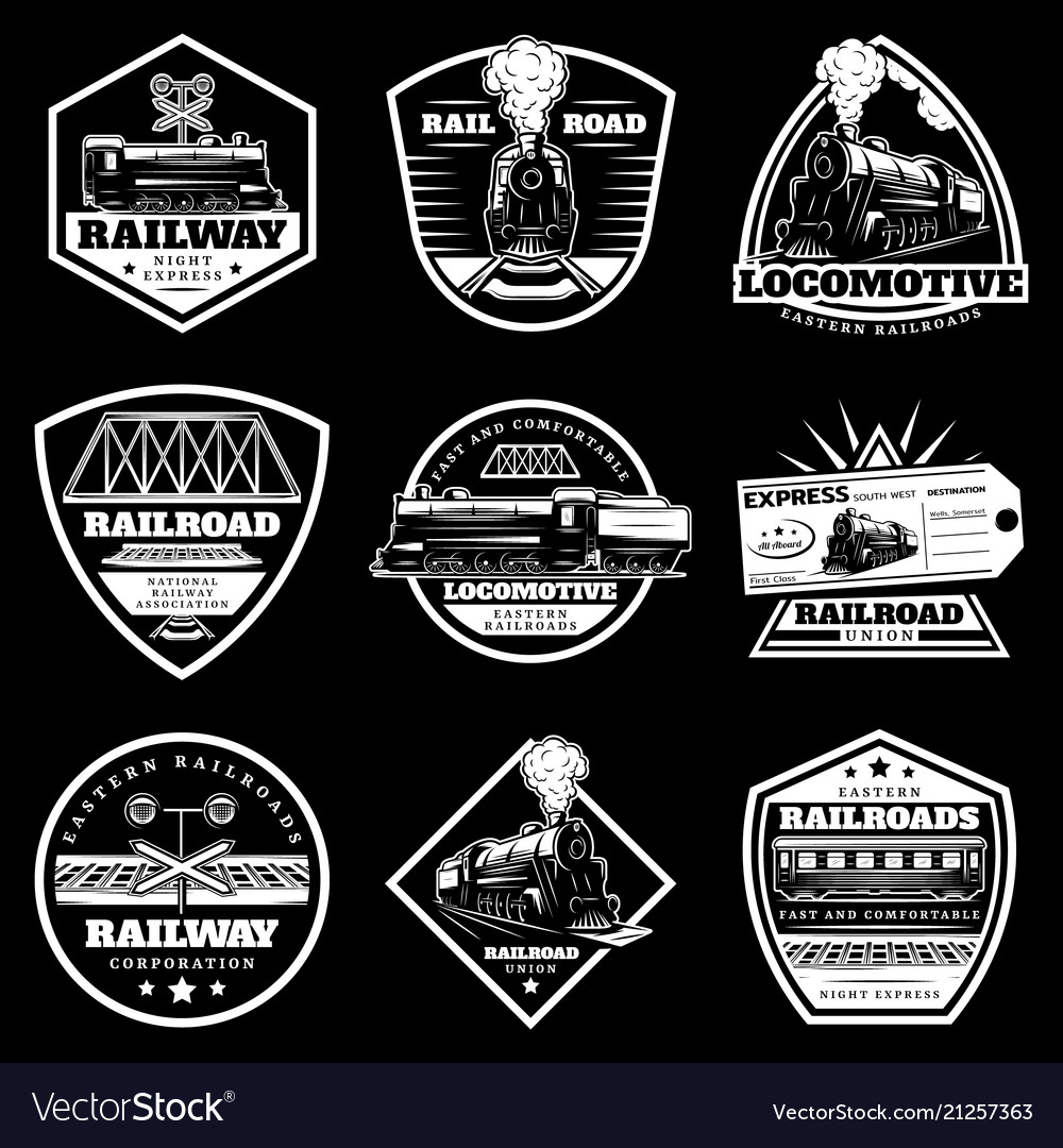 Vintage White Locomotive Train Labels Set Vector Image