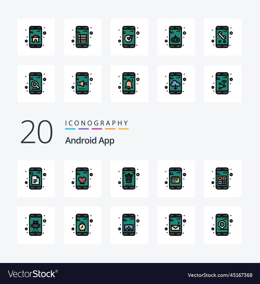 20 android app line filled color icon pack like