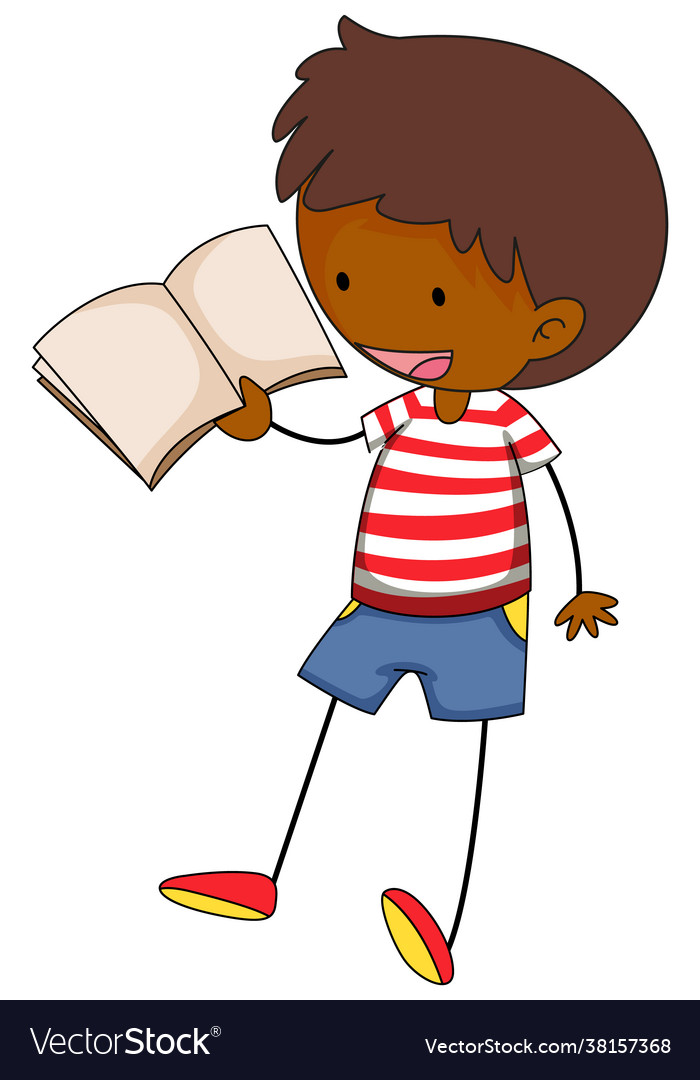 A Doodle Kid Reading Book Cartoon Character Vector Image