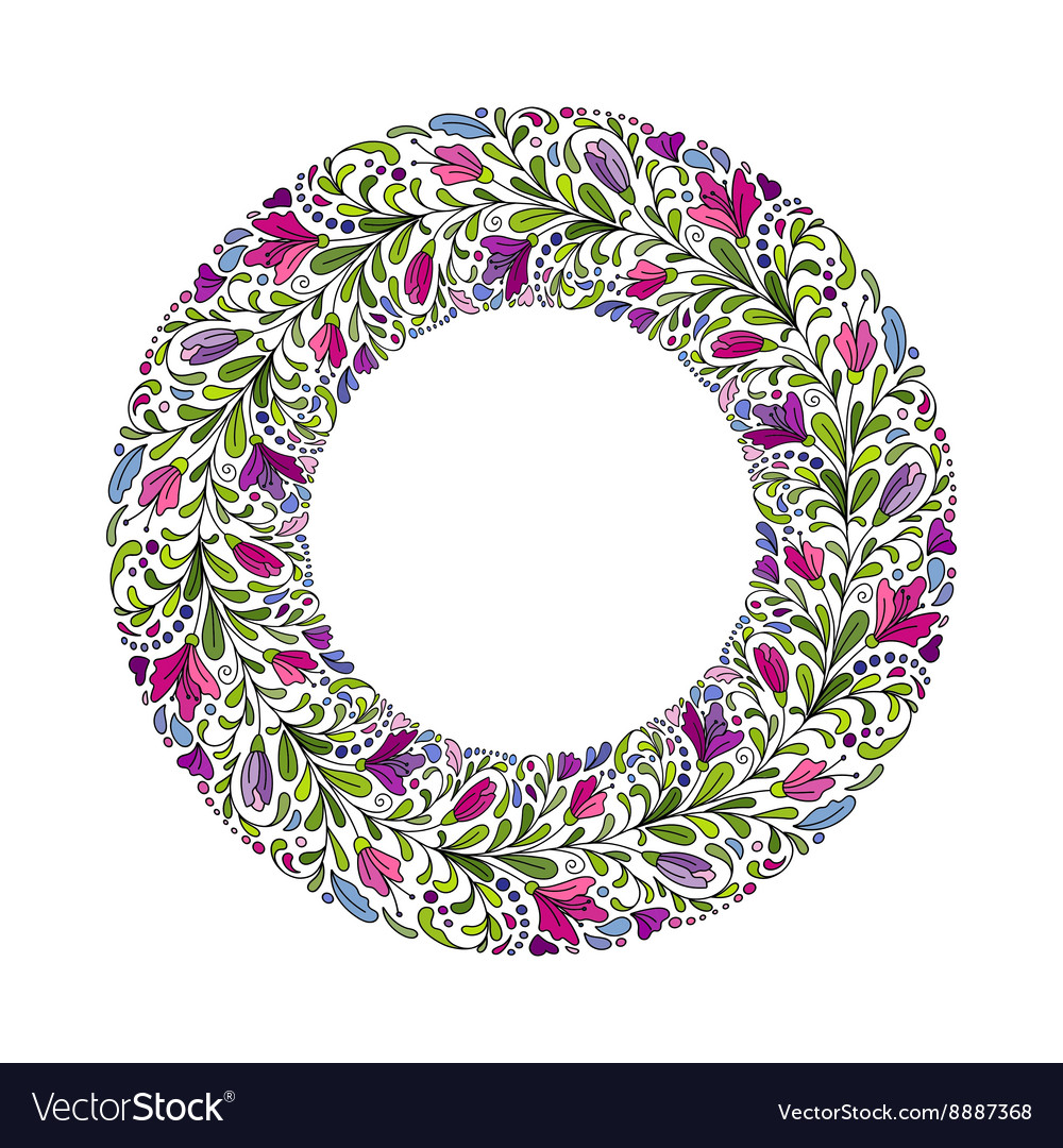 Floral wreath card boho design with doodle