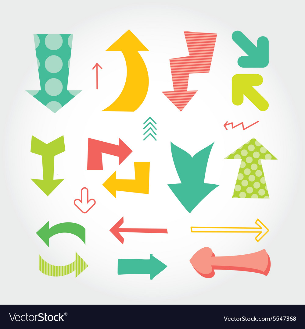 Hand drawn set of colorful arrows different forms