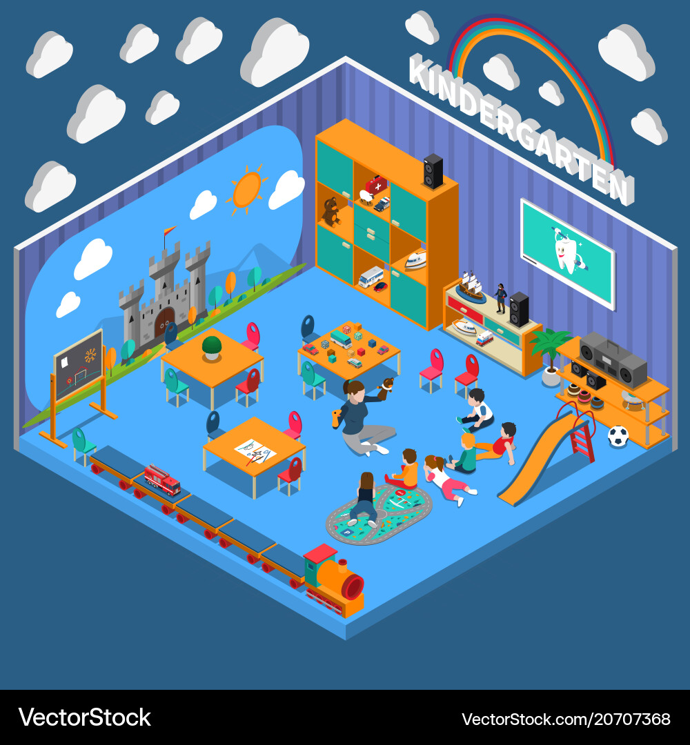 Kindergarten isometric composition Royalty Free Vector Image