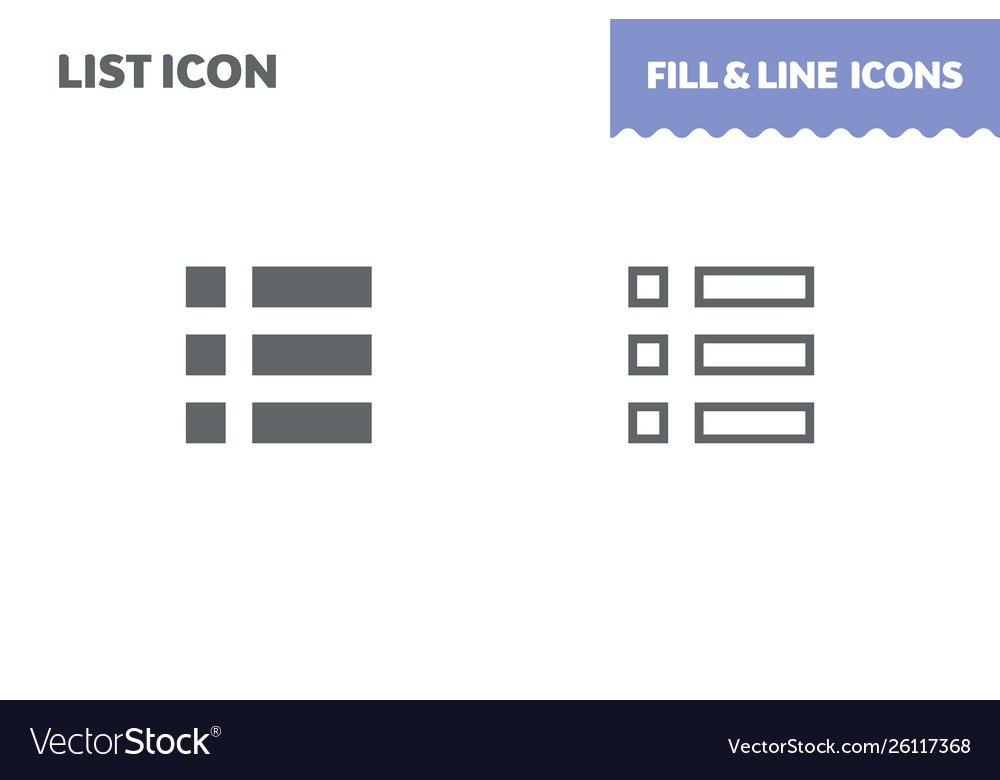 List icon fill and line flat design ui vector image List icon fill and line flat design ui