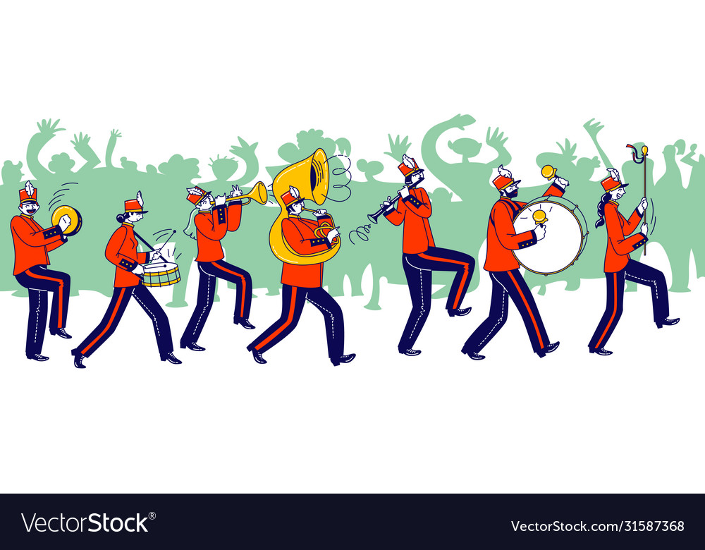 Military orchestra characters wearing festive red Vector Image