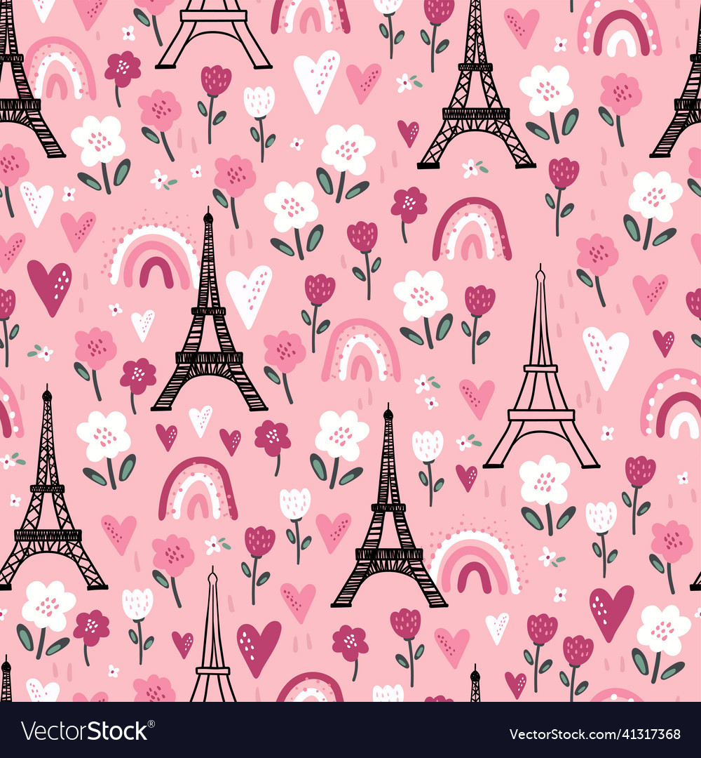 Romantic hand drawn eiffel tower seamless pattern Vector Image