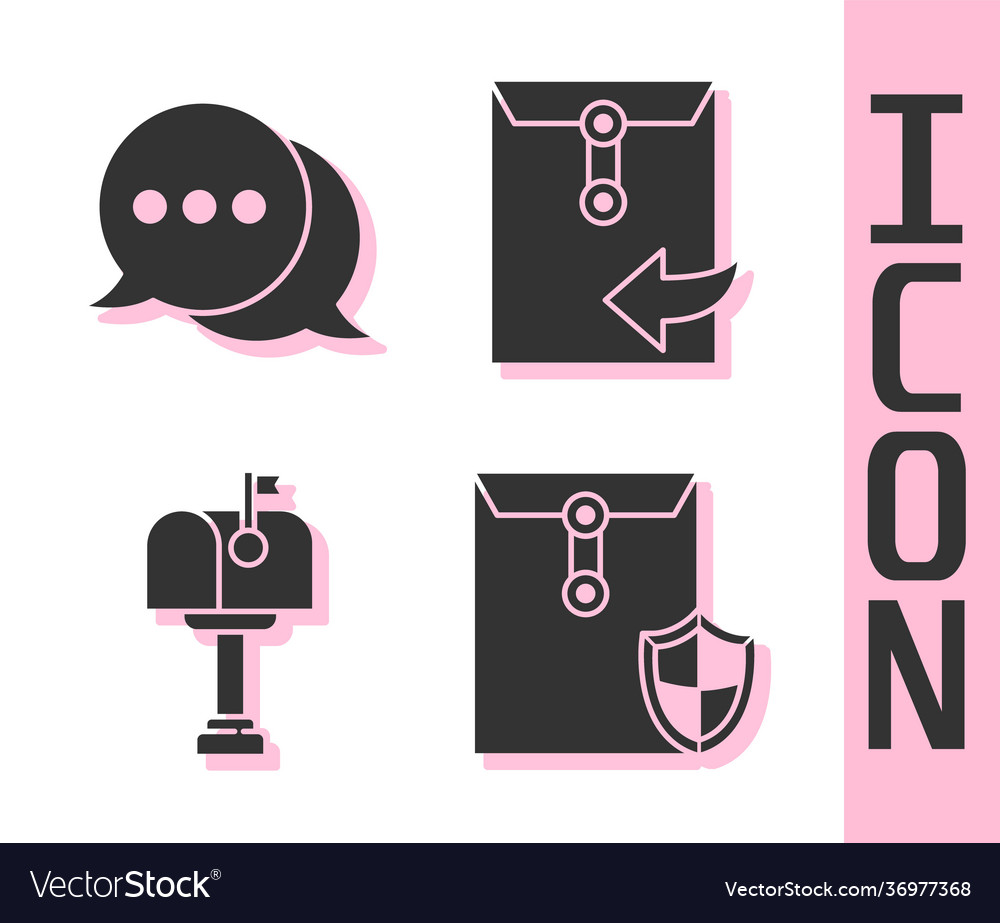 Set envelope with shield speech bubble chat mail vector image Set envelope with shield speech bubble chat mail