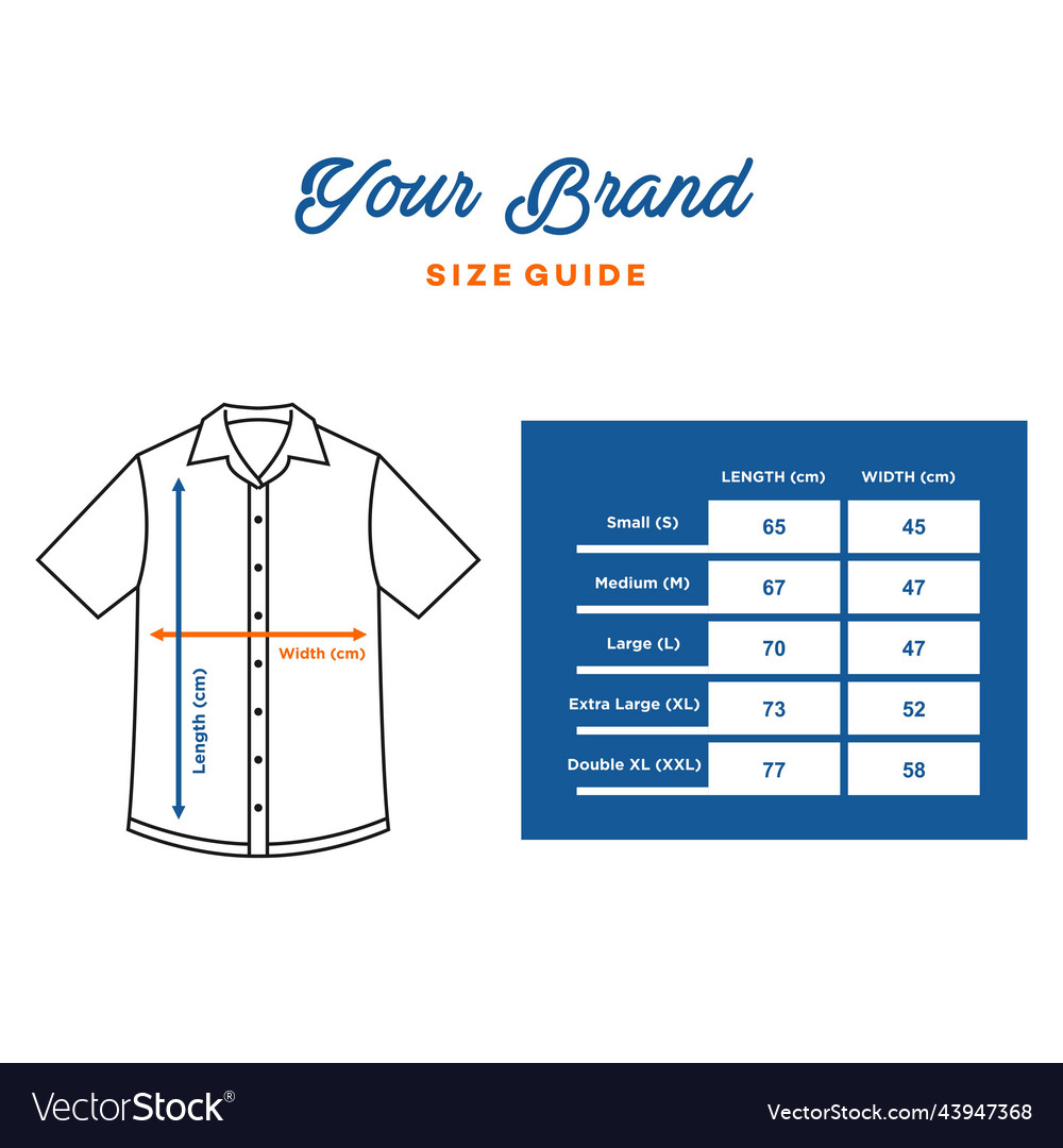 Short Sleeve Shirt Size Chart Template Royalty Free Vector