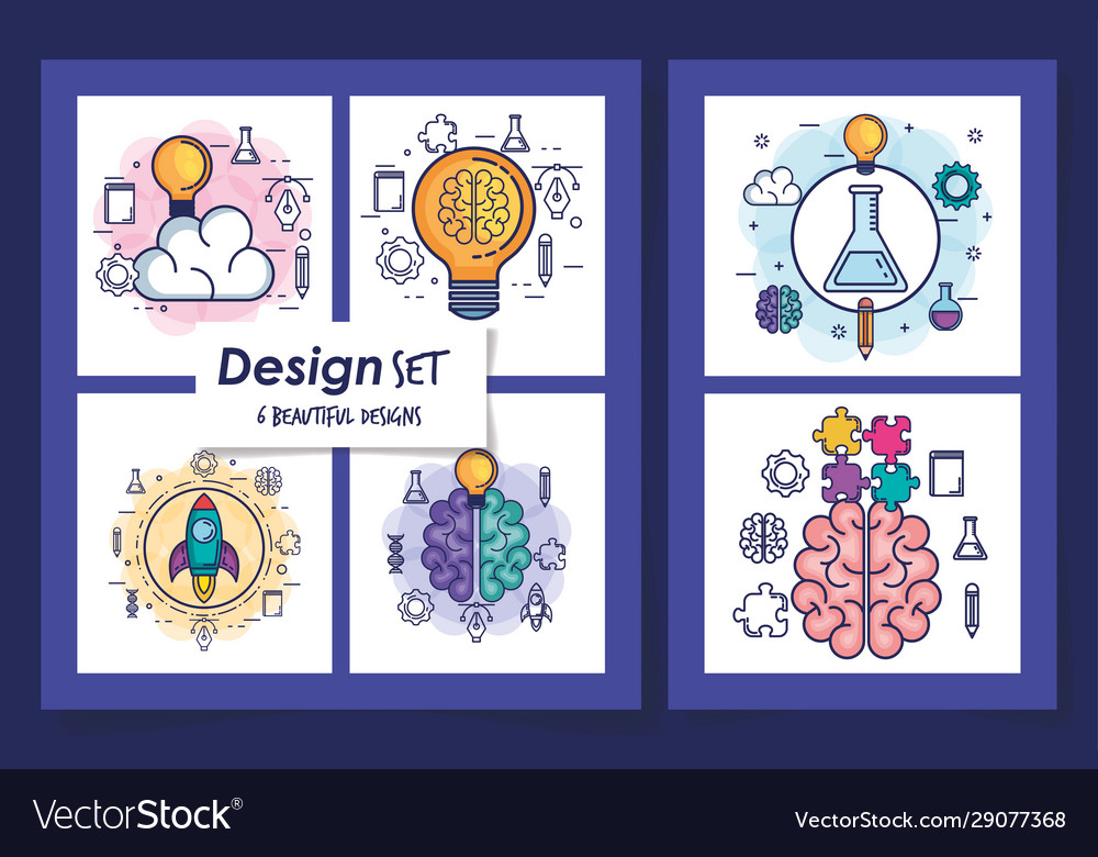 Sechs Designs Brainstorming und Icons