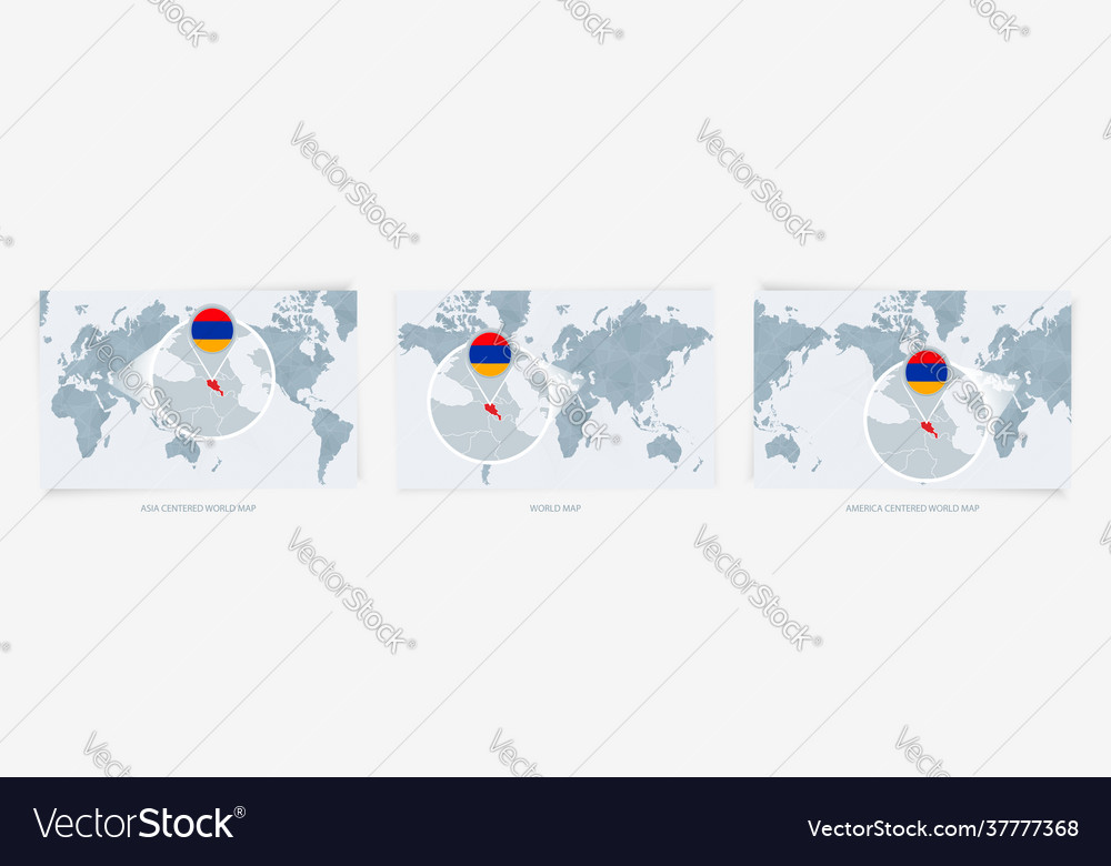 Three versions world map with enlarged