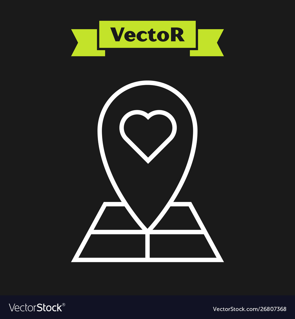 White line map pointer with heart icon isolated vector image White line map pointer with heart icon isolated