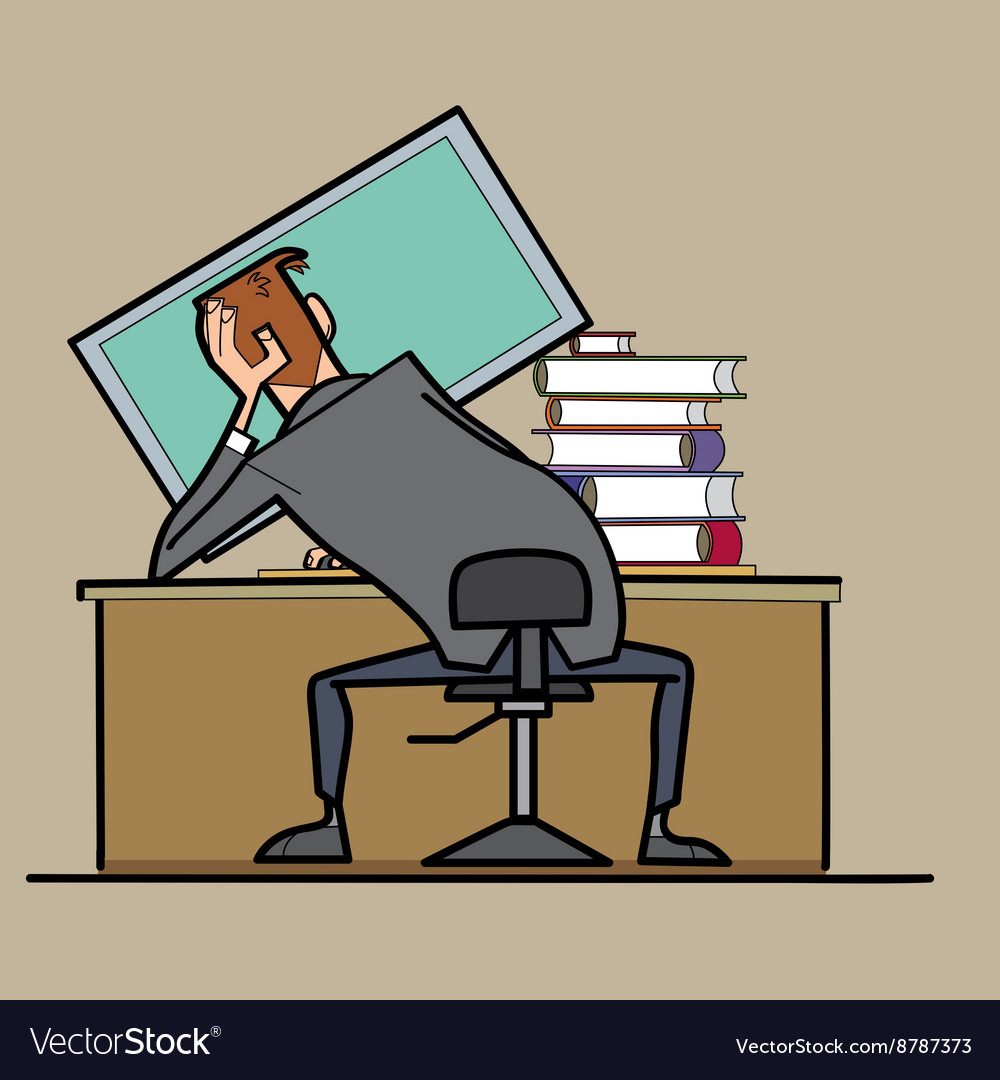 Businessman working at a computer curve posture