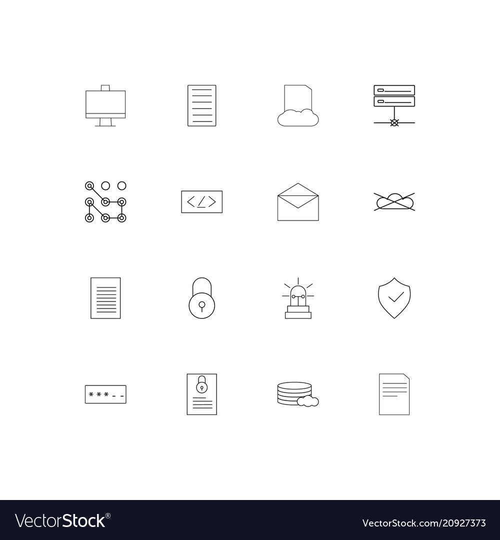 Cyber security linear thin icons set outlined