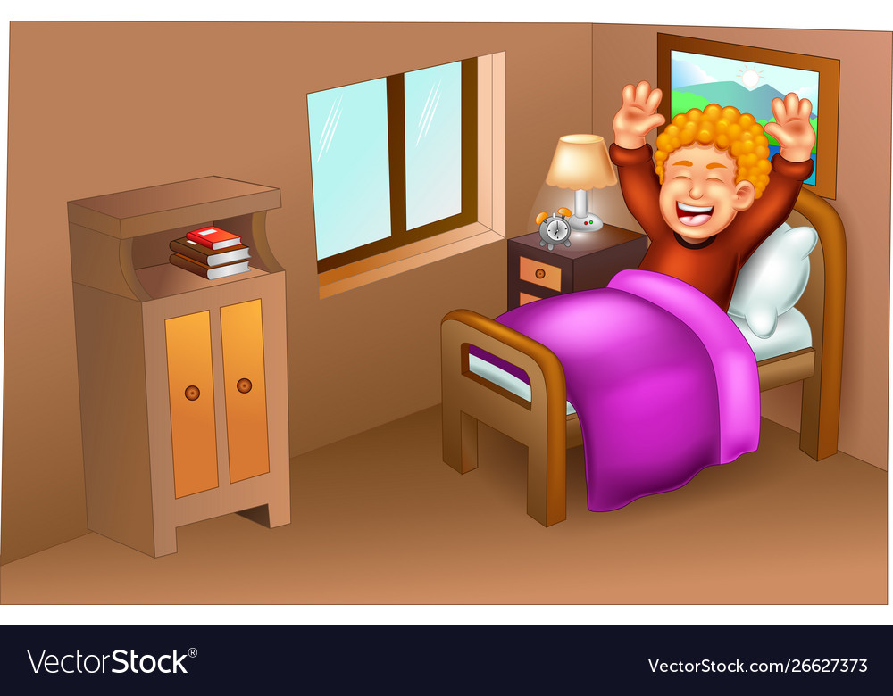 Funny Boy Waking Up Cartoon Royalty Free Vector Image I love waking up with you by my side. vectorstock