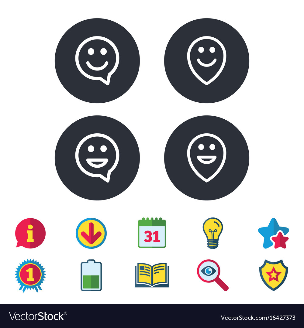 Happy face speech bubble icons pointer symbol