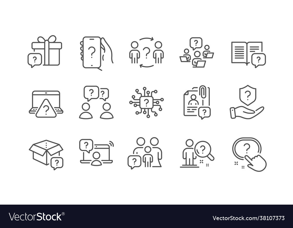 Questions line icons problem solve artificial vector image Questions line icons problem solve artificial