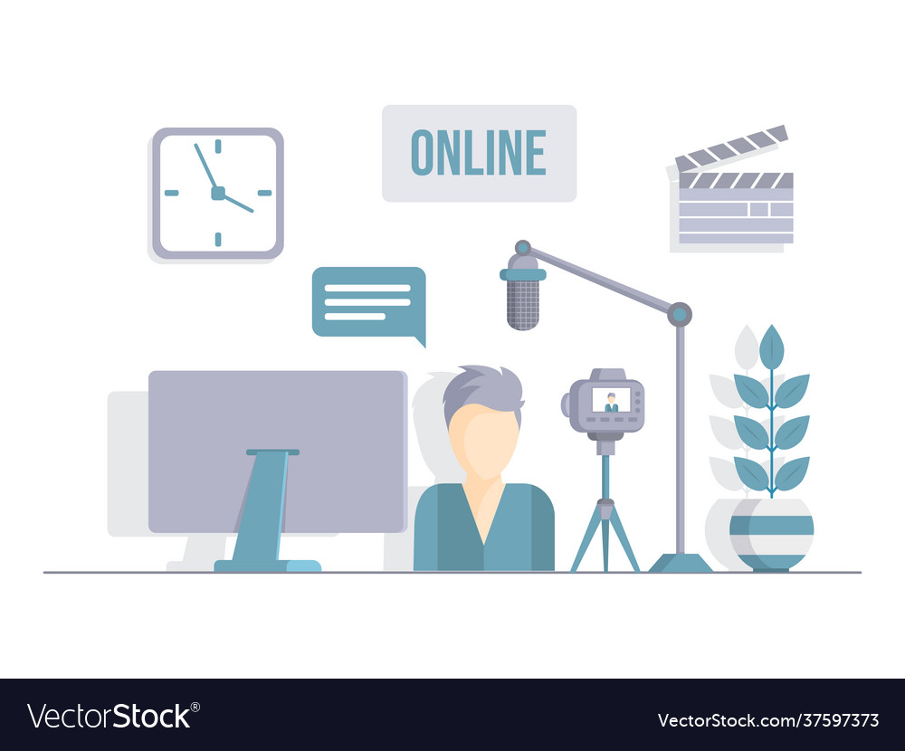 Radio tv host or blogger recording program vlog vector image Radio tv host or blogger recording program vlog