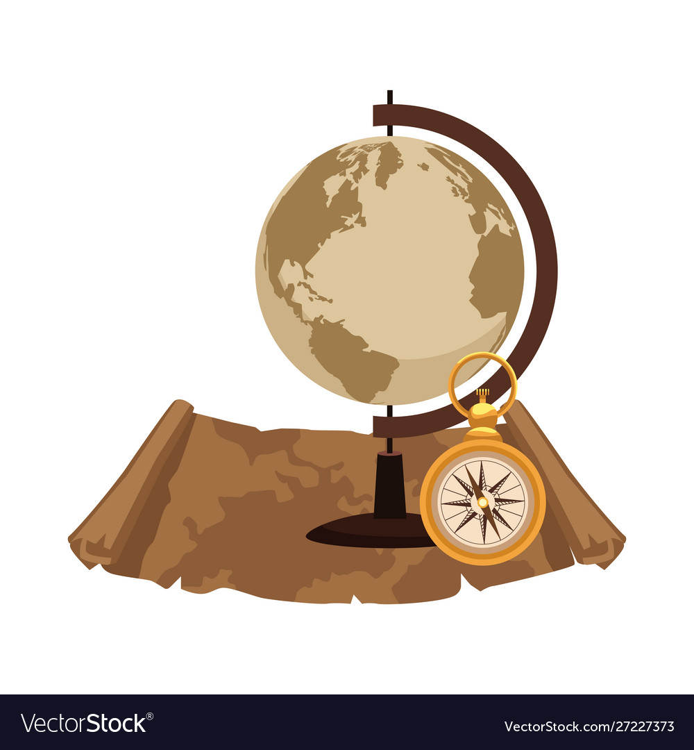 Retro world map and compass with paper navigation