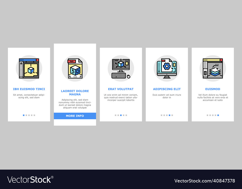3d modelling software and device onboarding icons vector image 3d modelling software and device onboarding icons