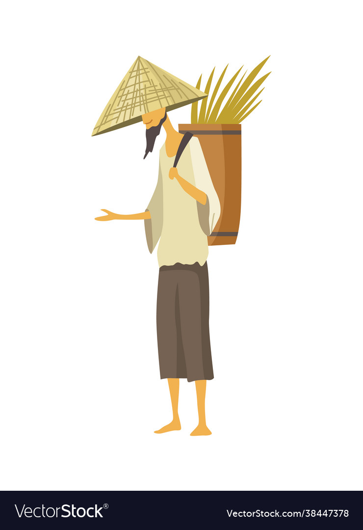 Asian farmer in straw conical hat asia rural Vector Image