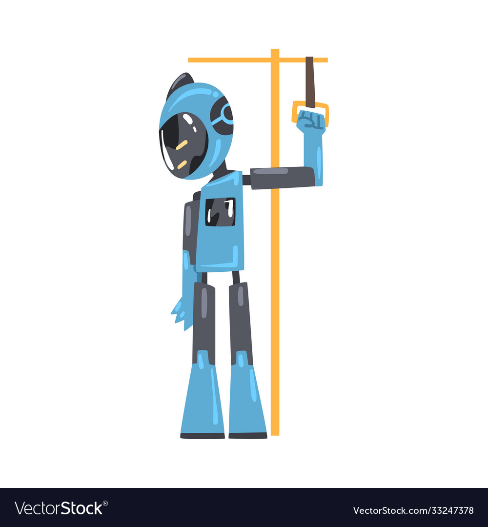Friendly robot holding handle in public Vector Image Friendly robot holding handle in public
