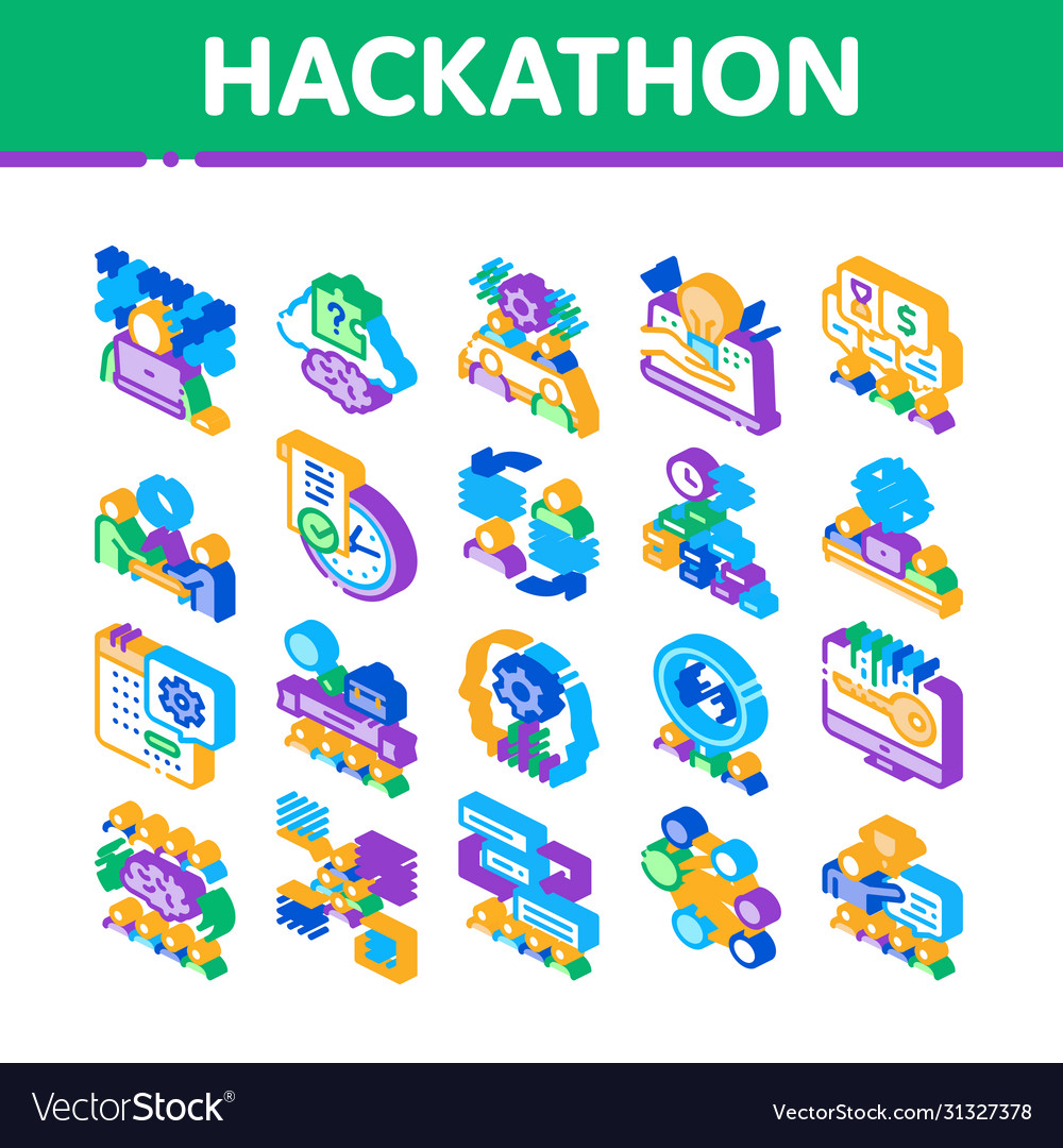 Hackathon development isometric icons set