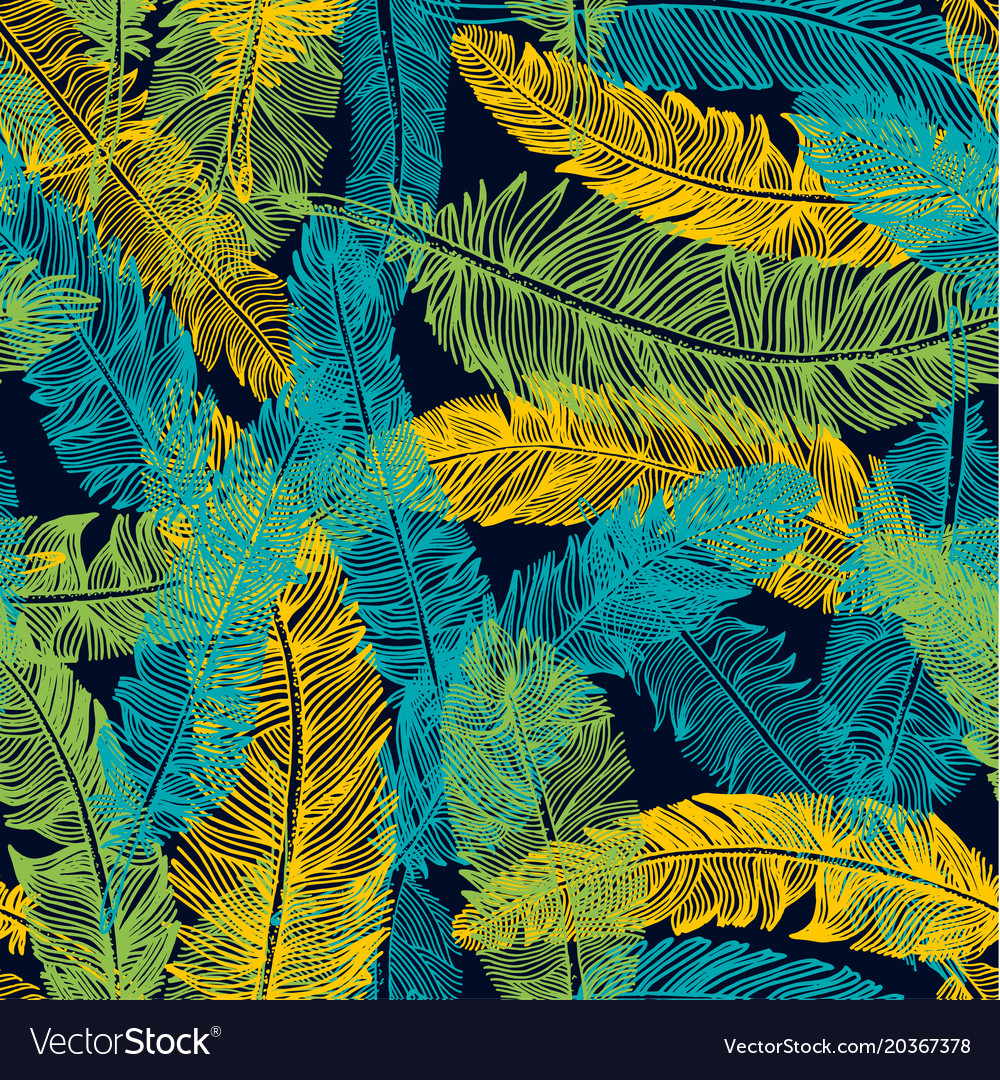 Hand drawn seamless pattern of feathers color