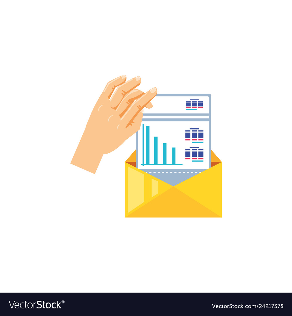 Hand with envelope and document of statistic