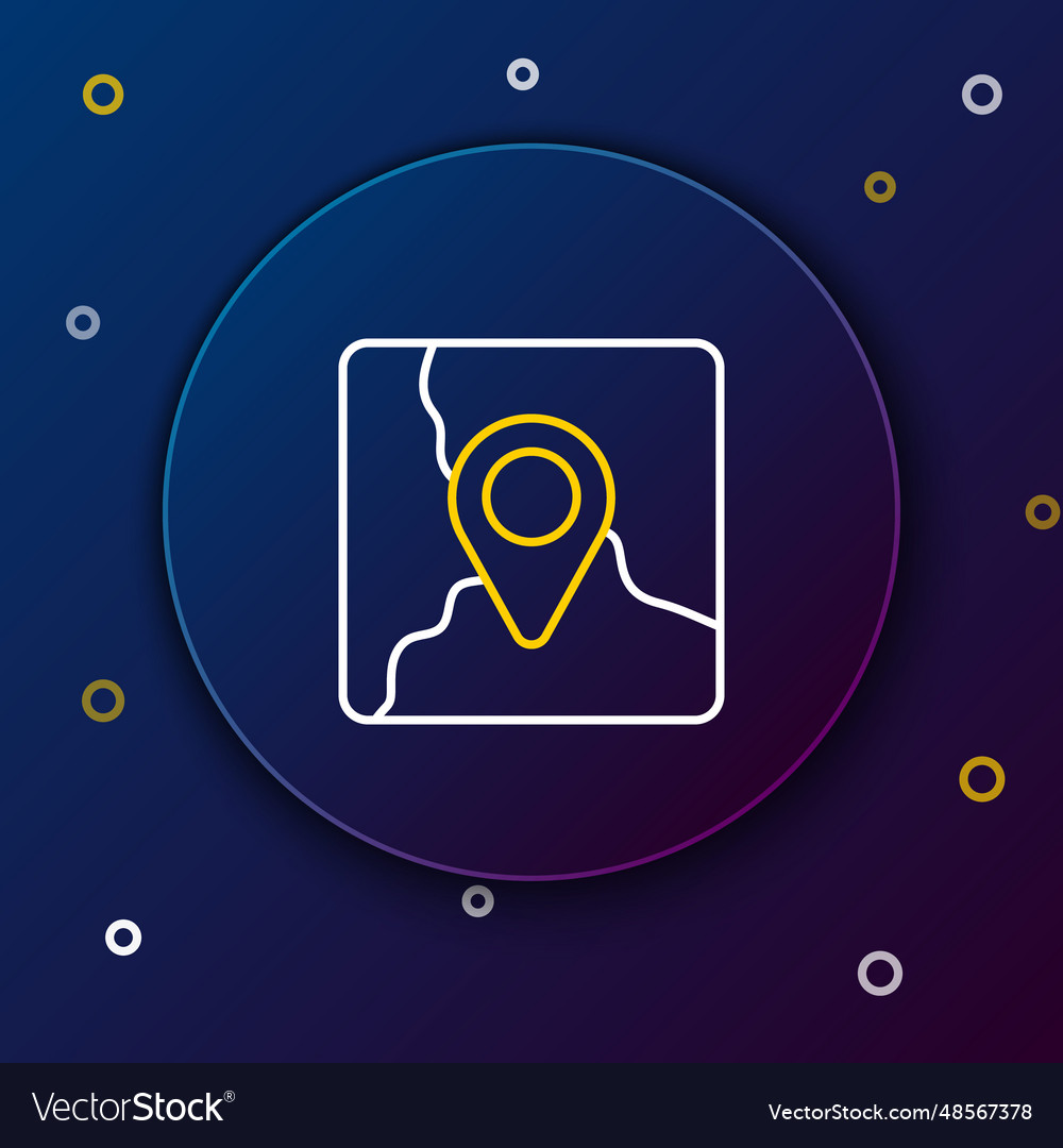 Line folded map with location marker icon isolated
