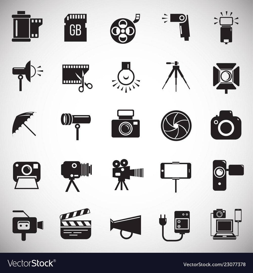 Photography and videography icon set on white vector image Photography and videography icon set on white