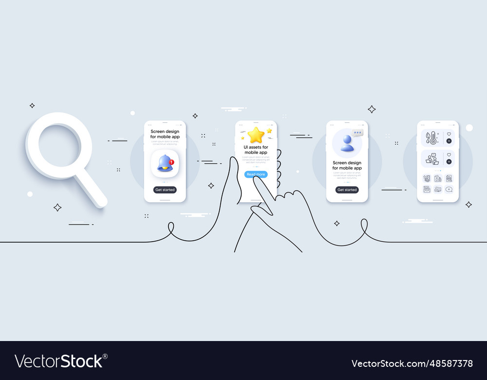 Reject access passport and thermometer line icons