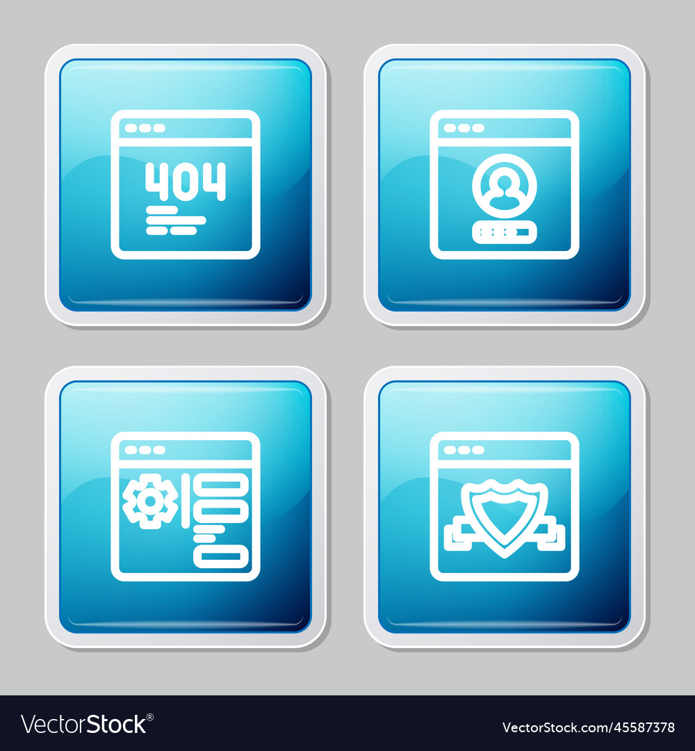 Set line page with a 404 error create account vector image Set line page with a 404 error create account