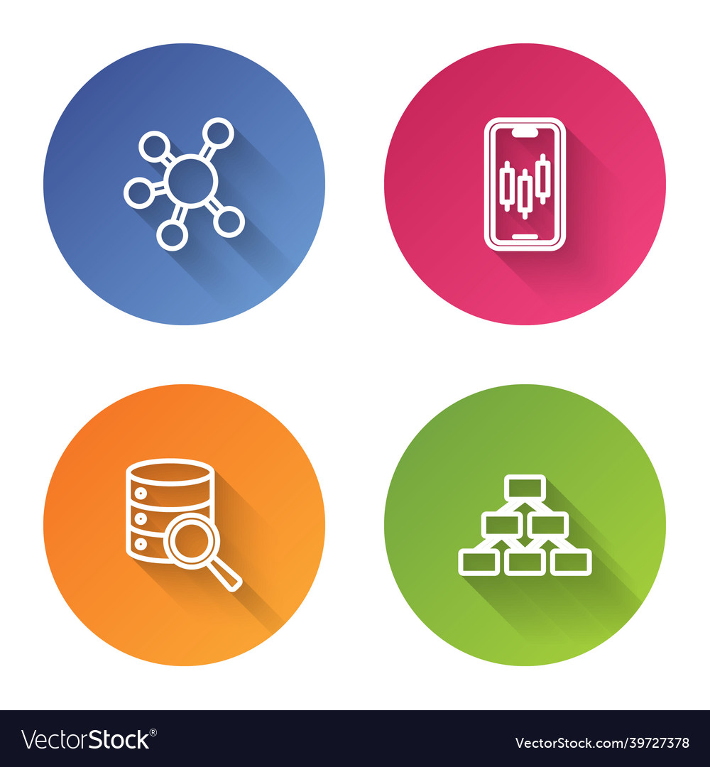 Set line project team base mobile stock trading vector image Set line project team base mobile stock trading