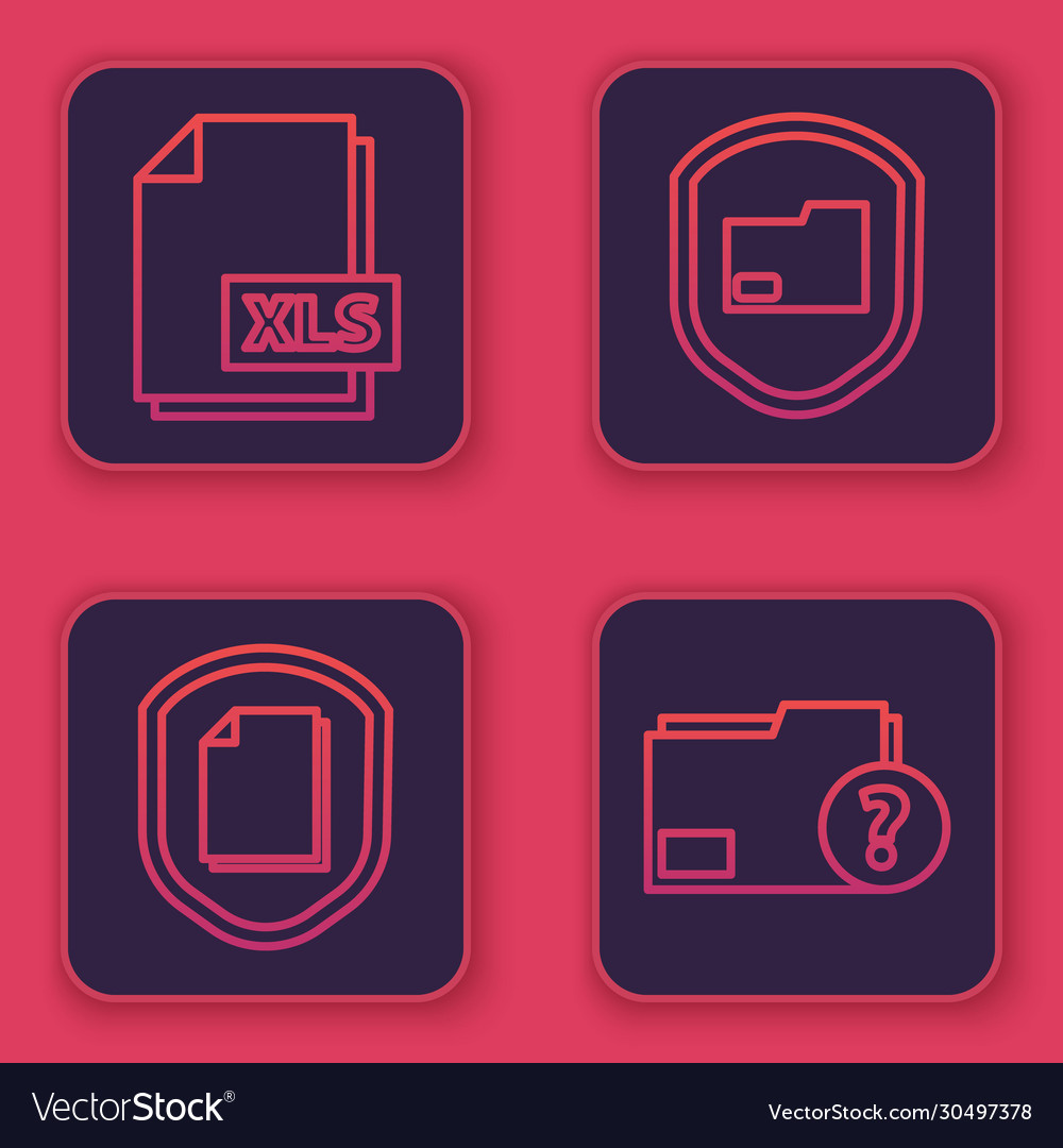 Set line xls file document protection vector image Set line xls file document protection