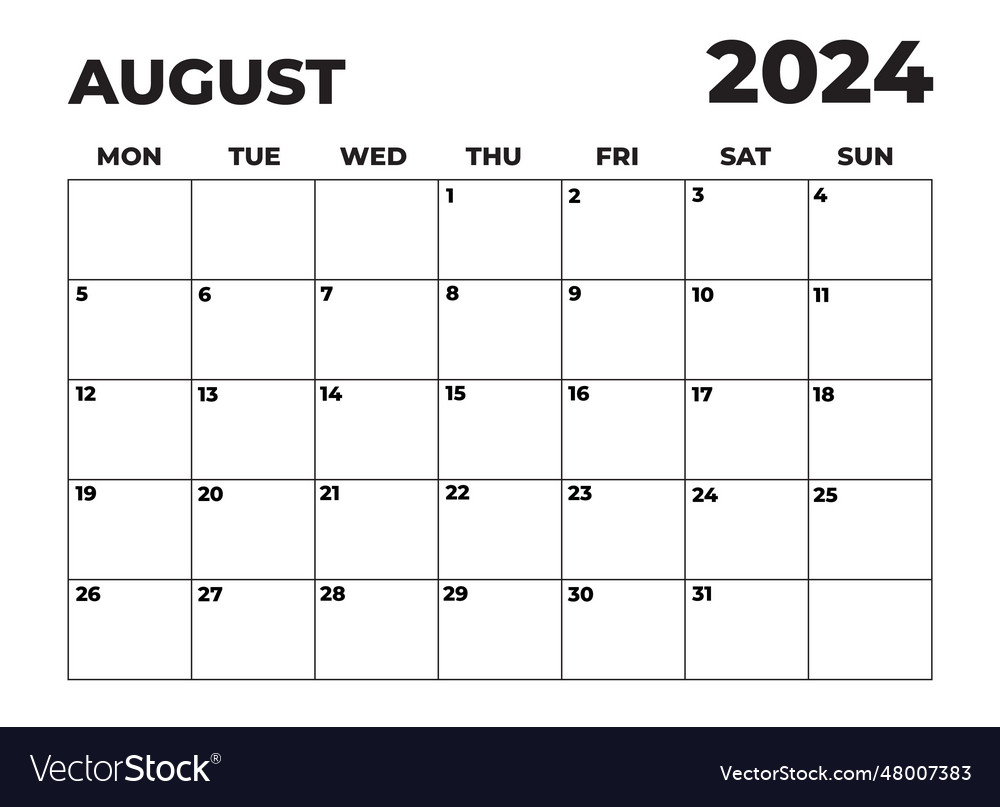 August 2024 monday start landscape monthly planner