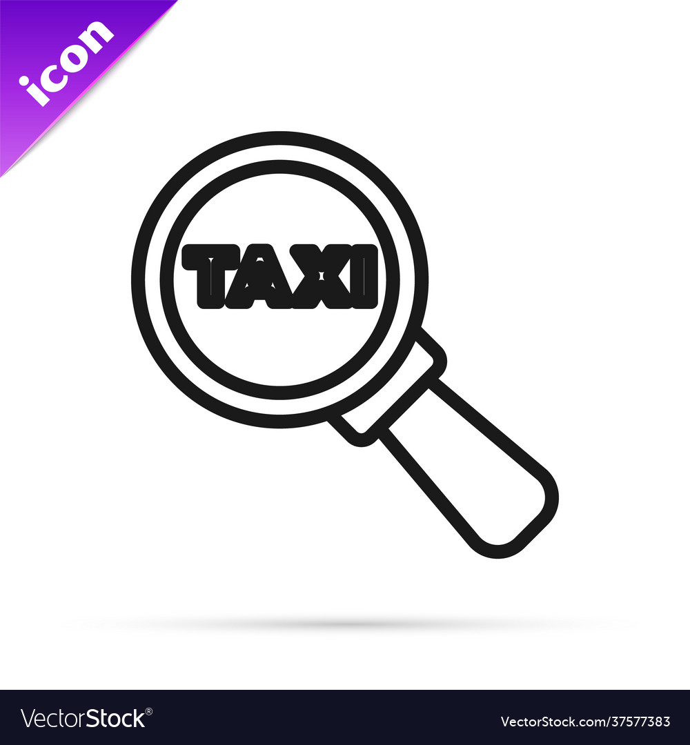 Black line magnifying glass and taxi car icon