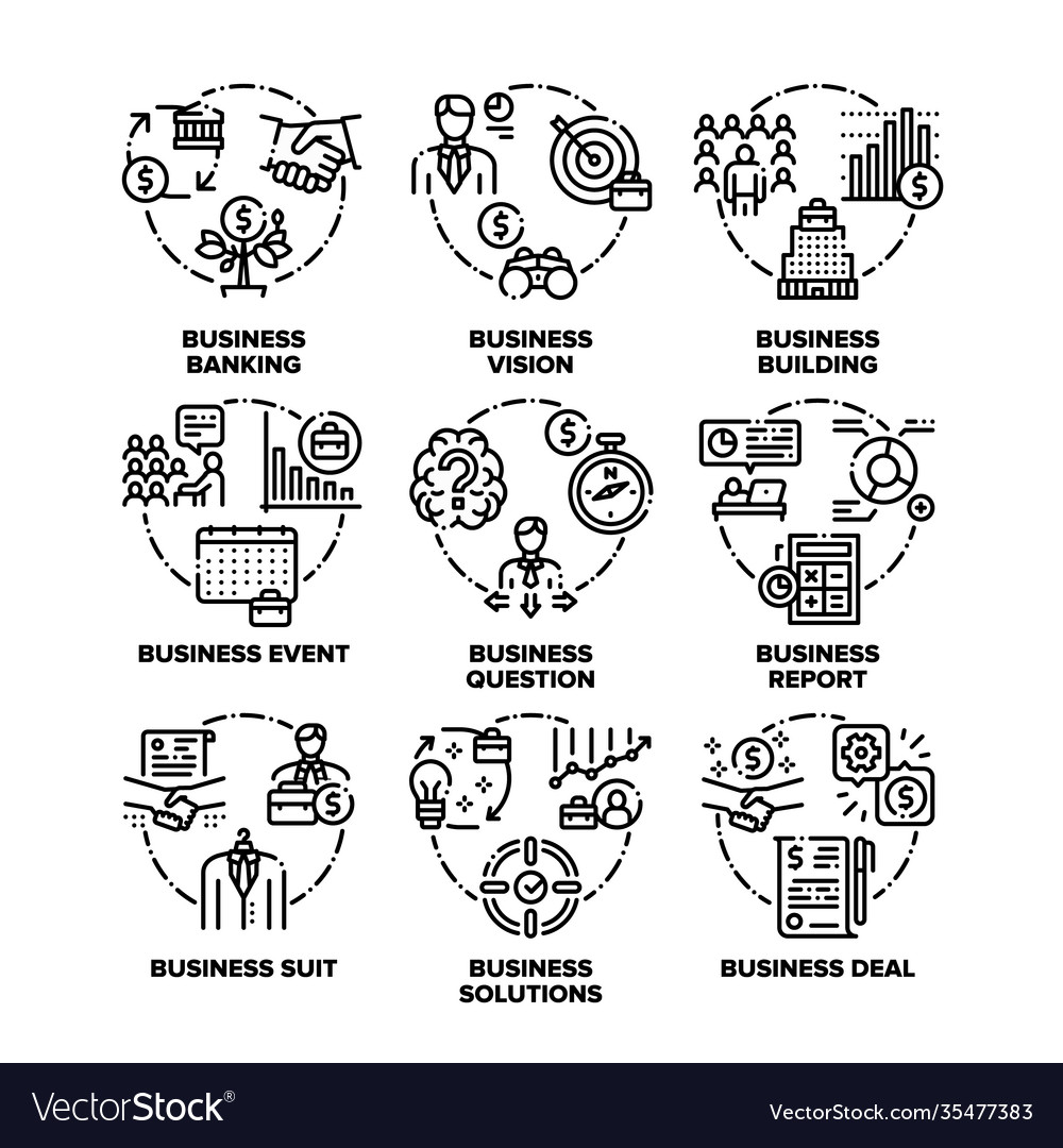 Business goal set icons black