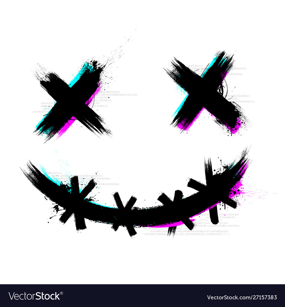 Crazy Scary Brush Stroke Smile With Glitch Effect Vector Image 