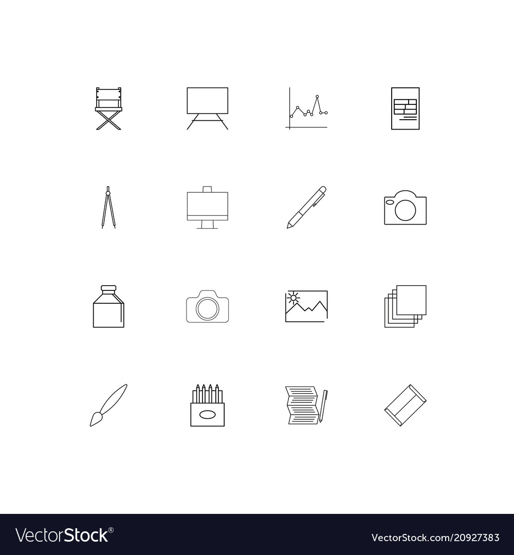 Creative process and design linear thin icons set