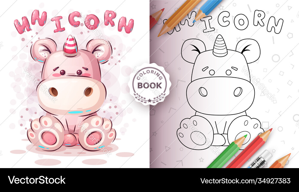 Cute teddy unicorn - coloring page Royalty Free Vector Image