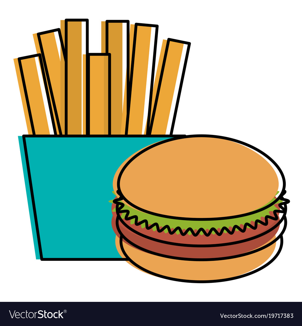 French fries with burger Royalty Free Vector Image