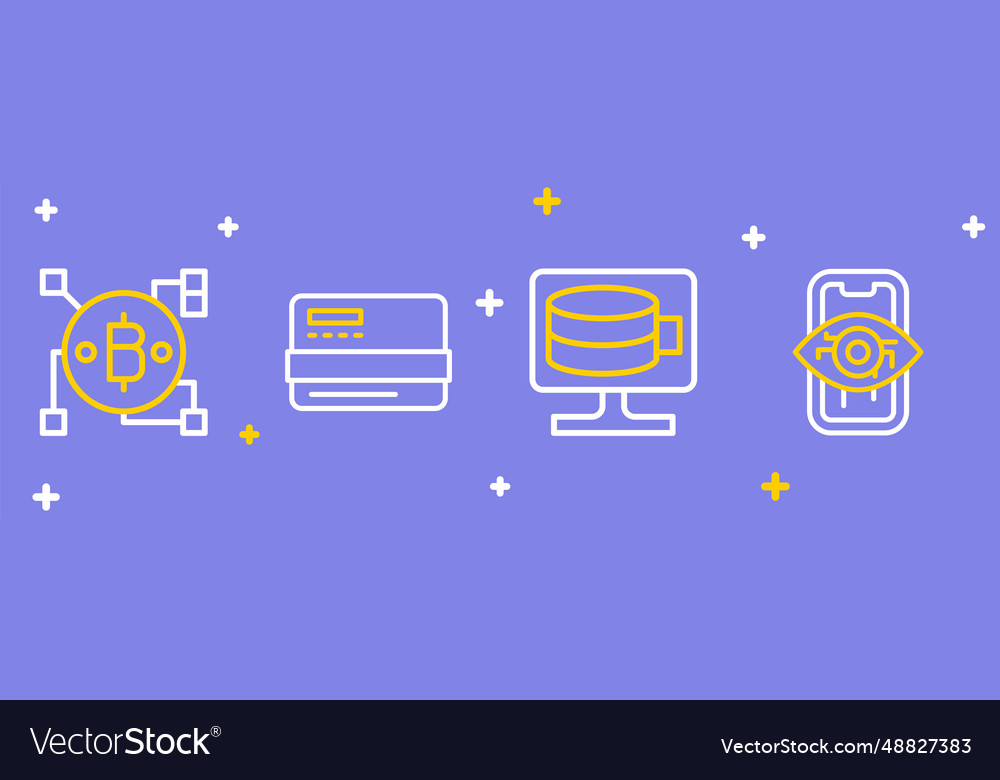 Set line computer vision cloud database credit vector image Set line computer vision cloud database credit
