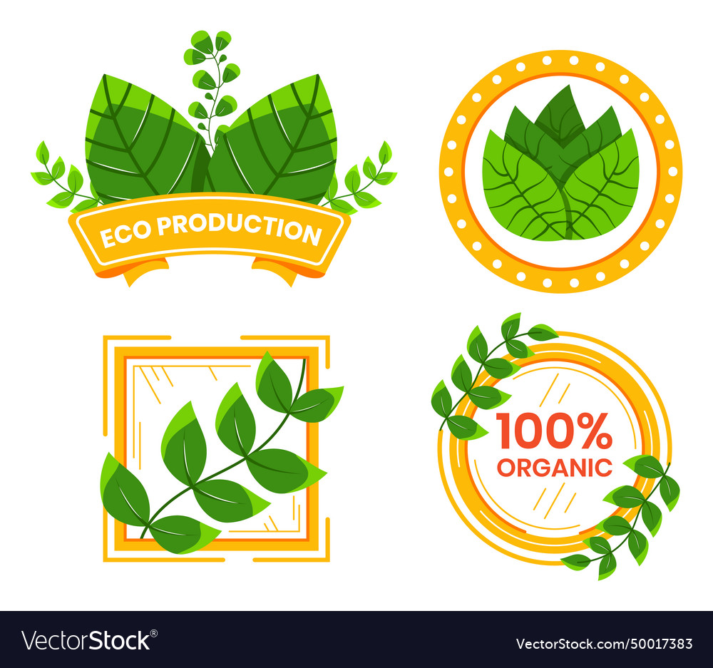 Set Of Eco-friendly Badges With Green Leaves Vector Image