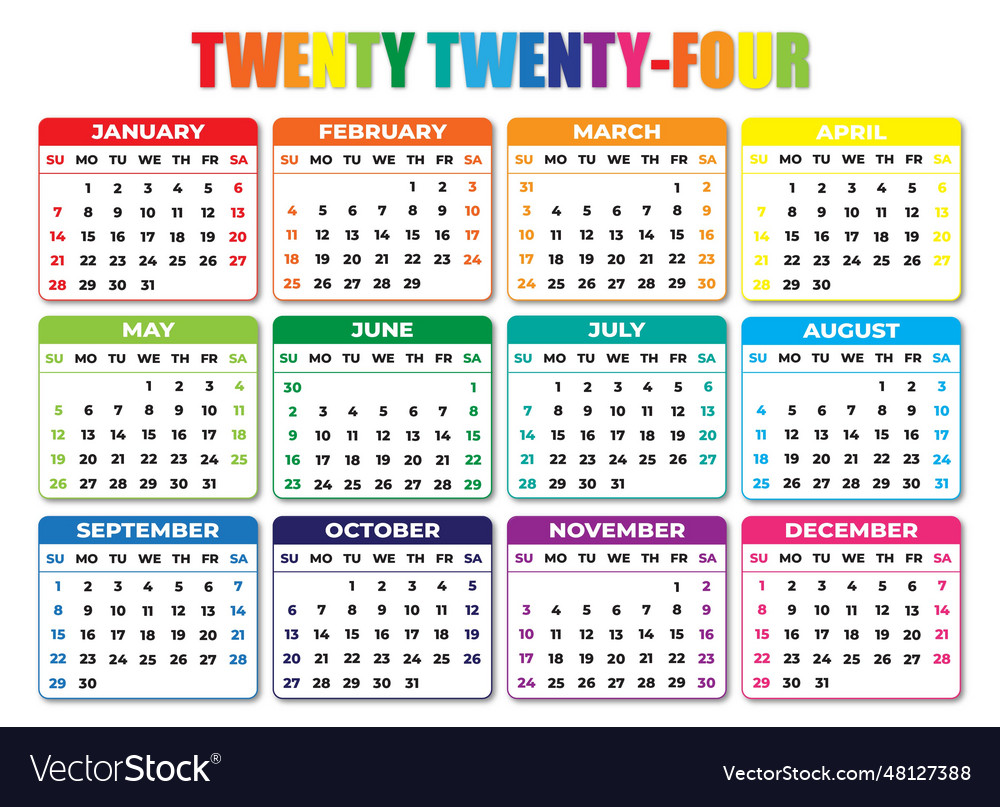 2024 sunday start landscape color calendar Vector Image