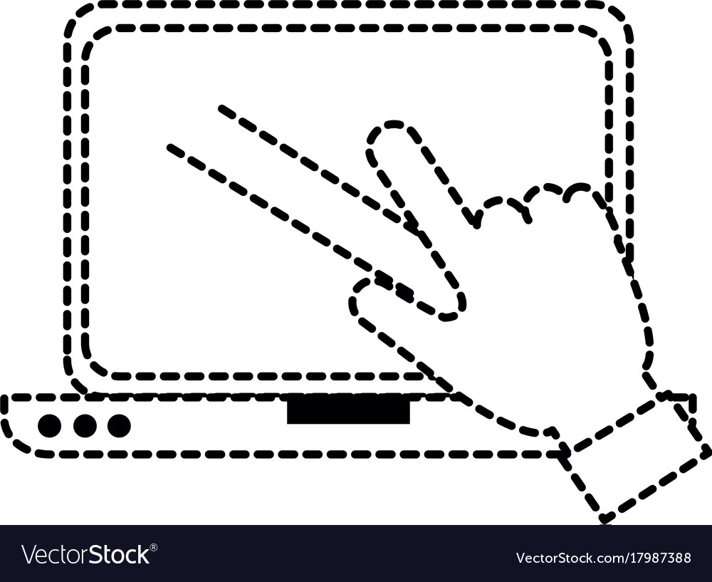Laptop computer with hand user touching