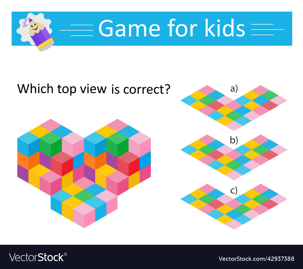 Logic game which top vew is correct vector image Logic game which top vew is correct