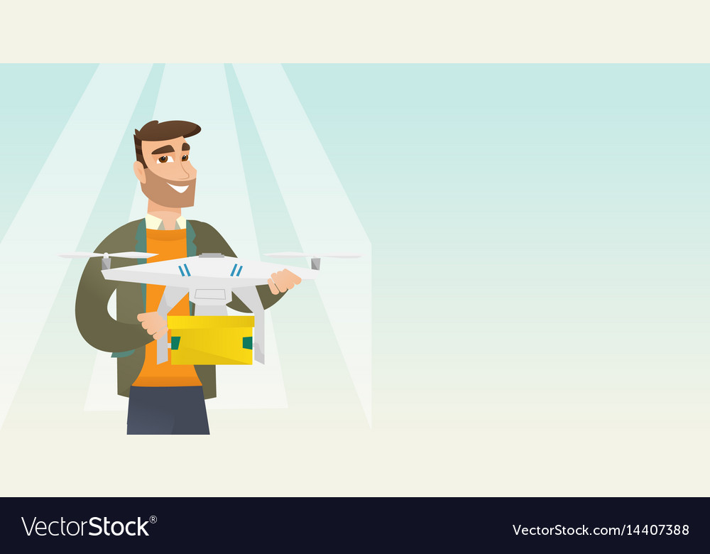 Man controlling delivery drone with post package
