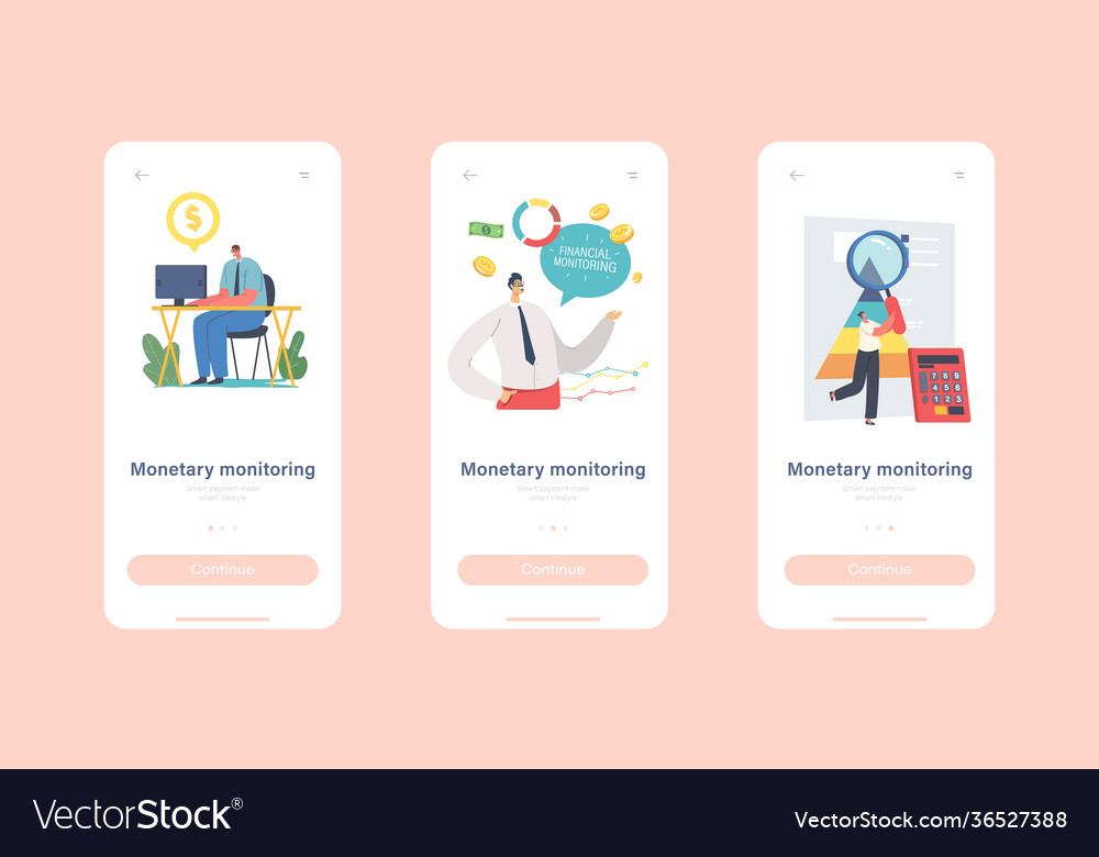 Monetary monitoring mobile app page onboard screen vector image Monetary monitoring mobile app page onboard screen